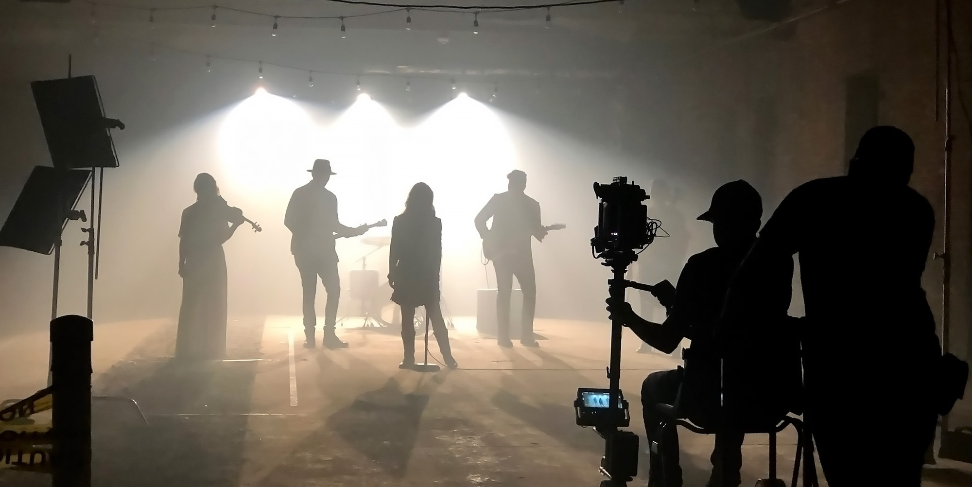 Behind the scenes of a band music video shoot