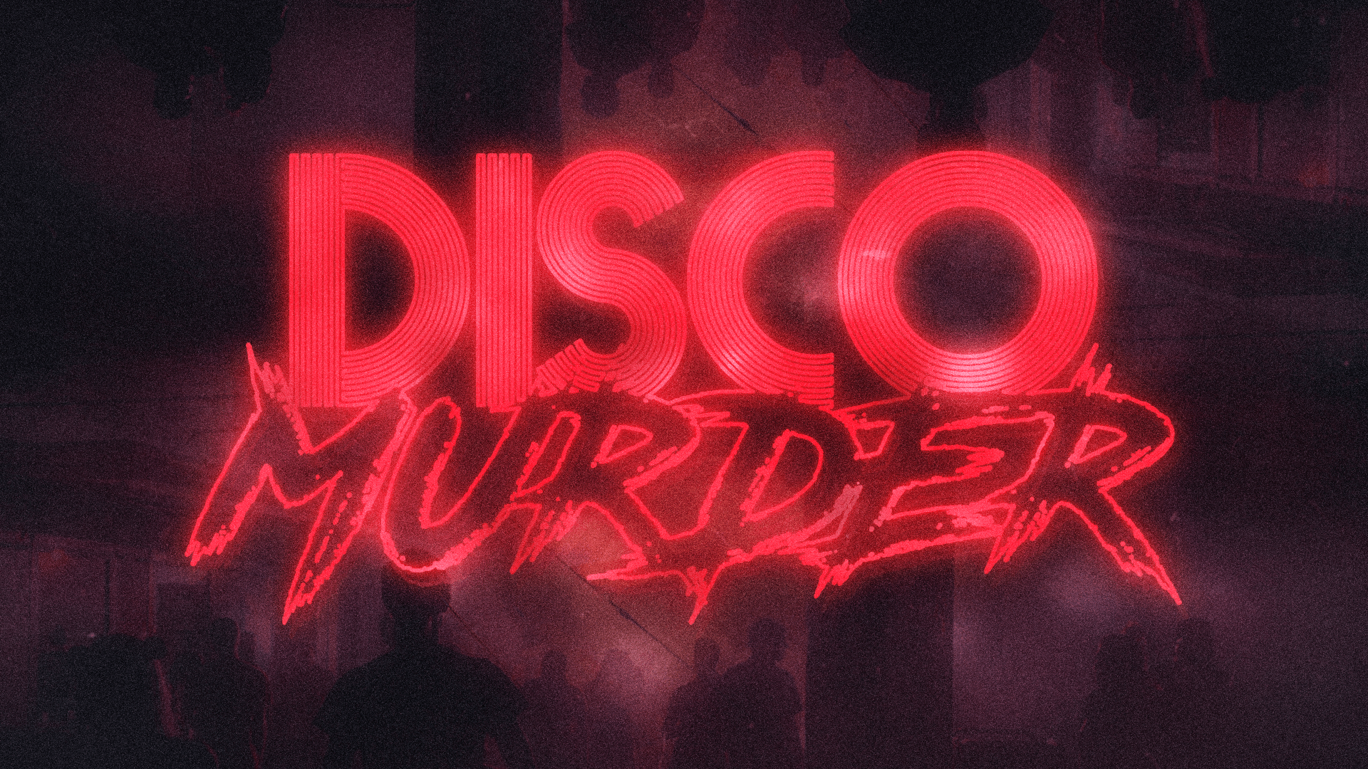 Disco Murder music video photocover depicting people in a dark nightclub. On the photo is red text that reads ‘Disco Murder.’