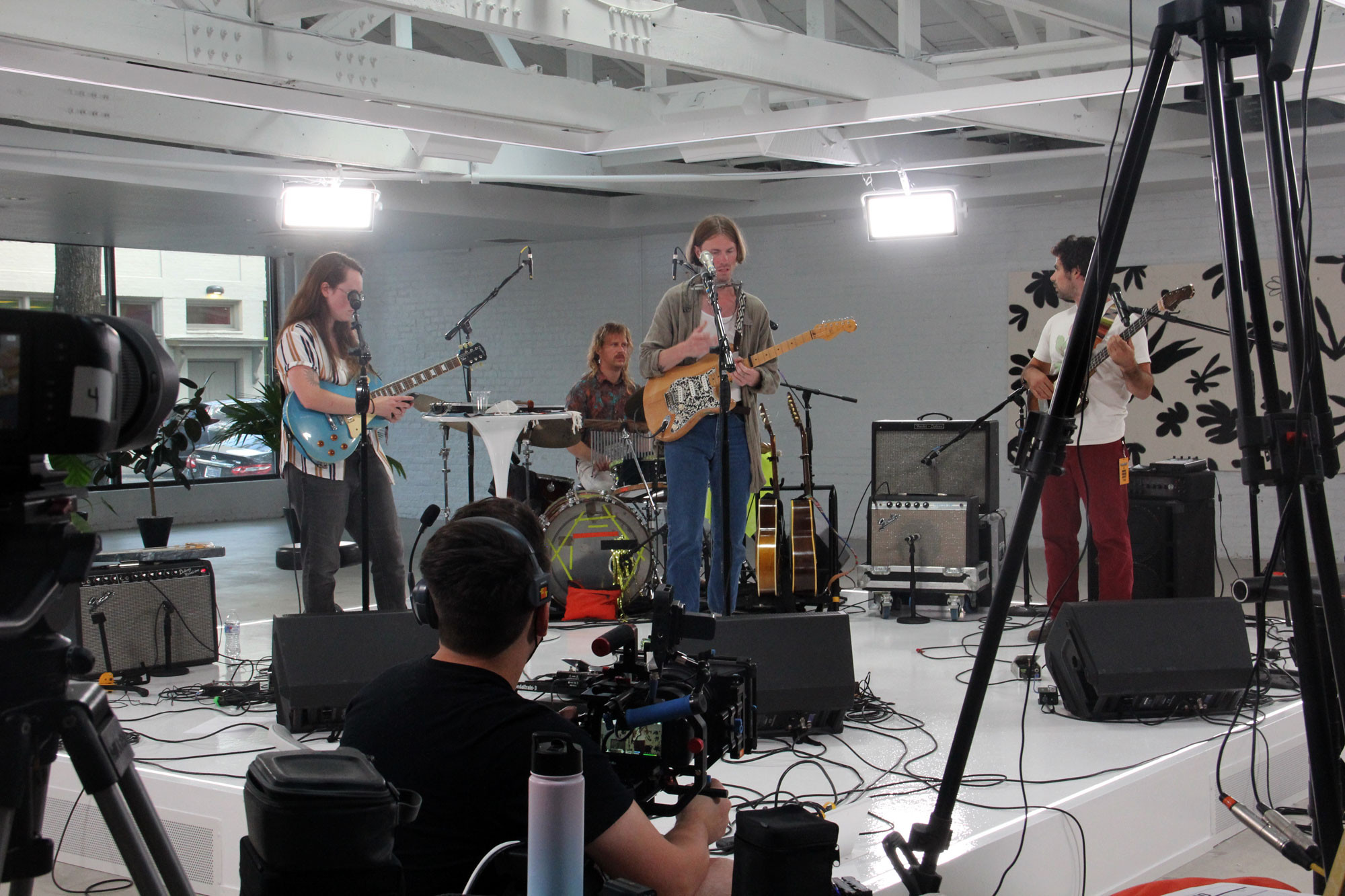 The band performing for the video shoot