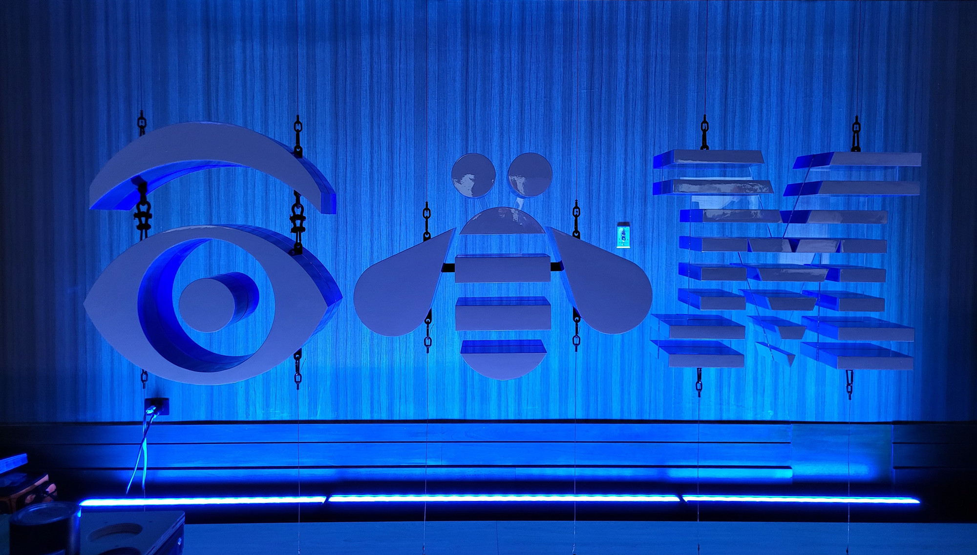 A light display of the IBM logo at the IBM Think conference