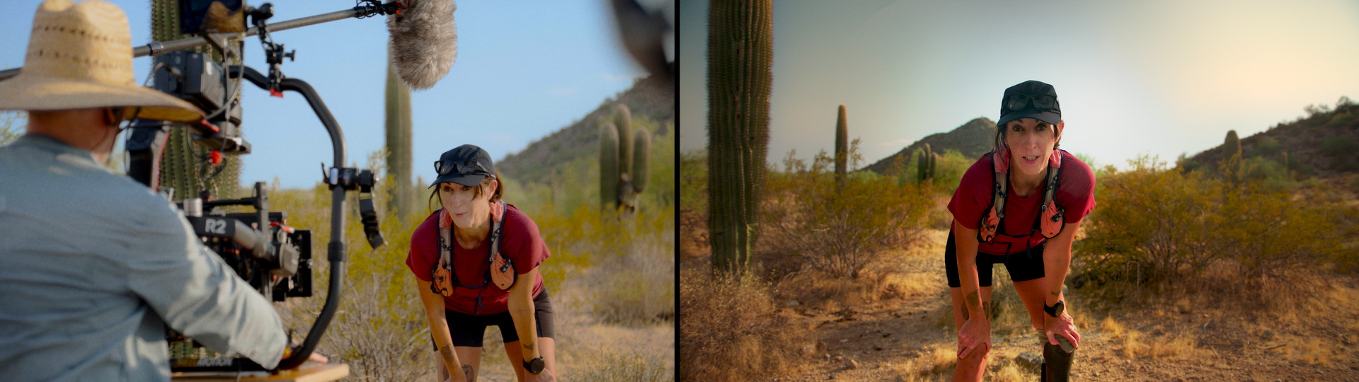 woman being filmed in the desert